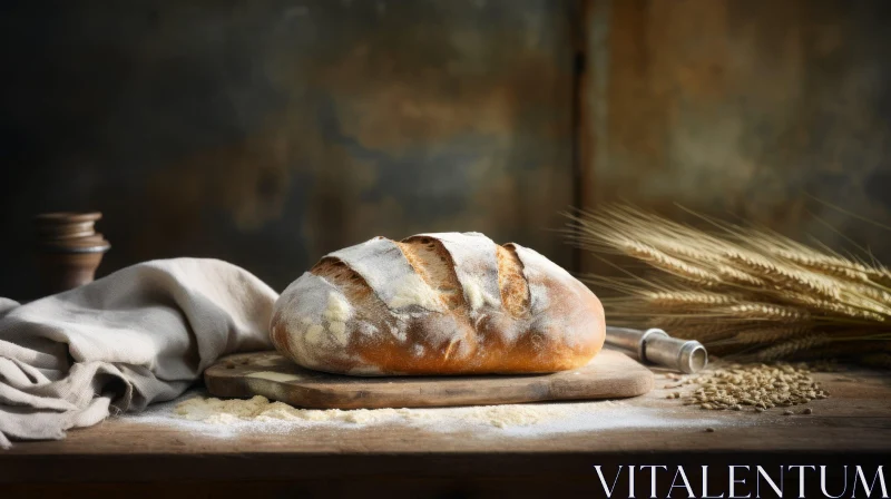 Golden Brown Loaf of Bread on Wooden Table | Still Life AI Image