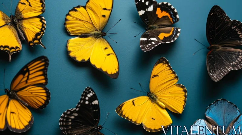 Beautiful Butterfly Close-up on Blue Background AI Image