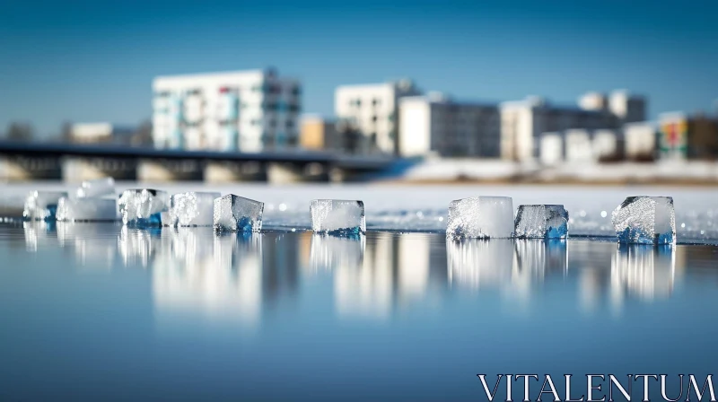 Frozen River Ice Cubes Sunlight Reflection AI Image