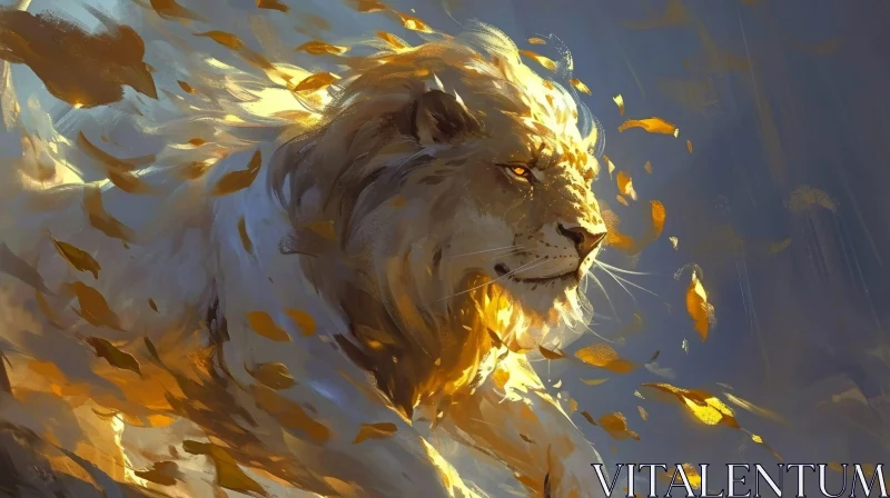 Majestic Lion's Head Digital Painting AI Image