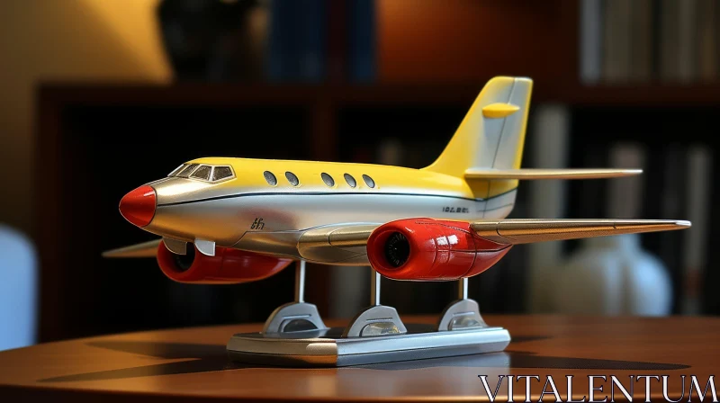 Metallic Passenger Jet Model - Yellow/Silver Fuselage AI Image
