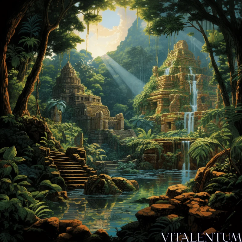 Captivating Ancient Jungle Painting | Mayan Art and Architecture AI Image