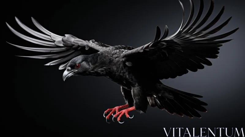 Dark Crow 3D Rendering in Mid-Flight AI Image