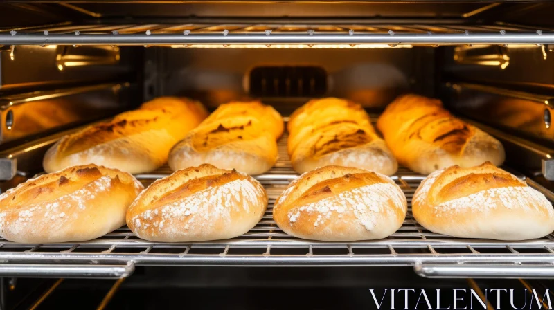 Deliciously Baked Bread Rolls in a Golden-lit Oven AI Image