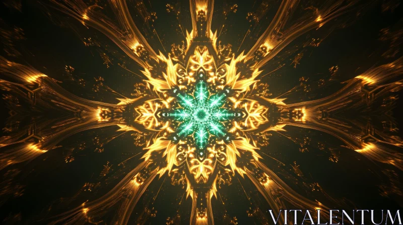 Green and Gold Kaleidoscope - Abstract Art AI Image