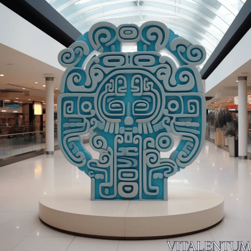 Captivating Blue Aztec Art Sculpture in Mall | Contemporary Canadian Art AI Image