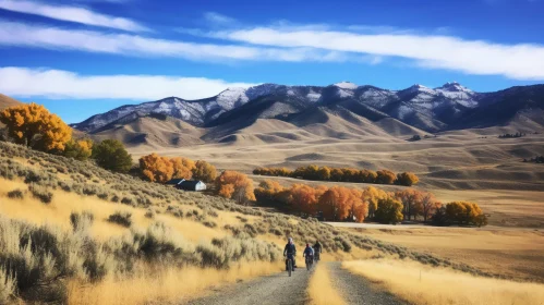 Cyclists in Rural Area - Mountain Background