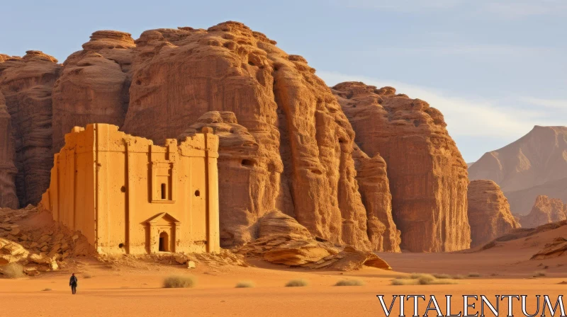 Desert Ancient Temple Ruins - Enigmatic Landscape View AI Image