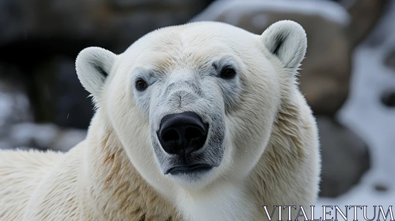 Serene Polar Bear Portrait on Rocky Terrain AI Image