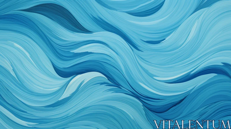 Blue Abstract Painting with Waves - Serene Artwork AI Image