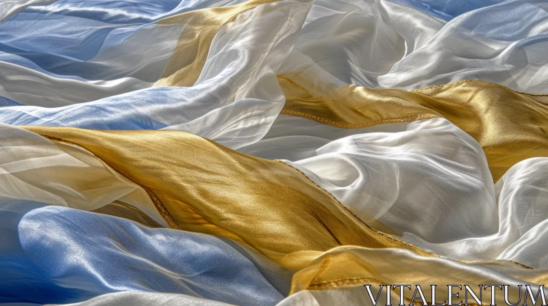 Luxurious White and Gold Silk Fabric Close-Up AI Image