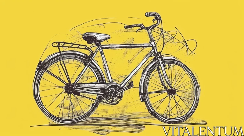 Classic Design Bicycle Drawing on Yellow Background AI Image