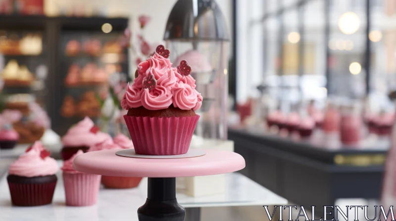 Delicious Pink Cupcake with Heart Sprinkles AI Image