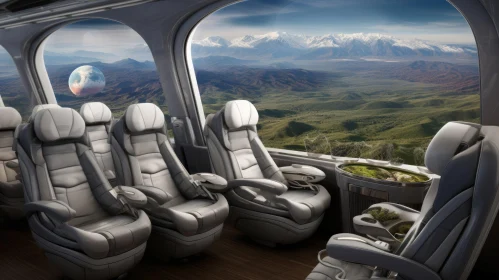 Futuristic Passenger Spaceship Interior with Alien Landscape Views