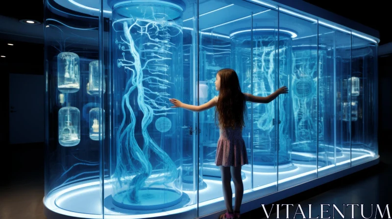 Enigmatic Encounter: Girl and Mysterious Blue Liquid AI Image
