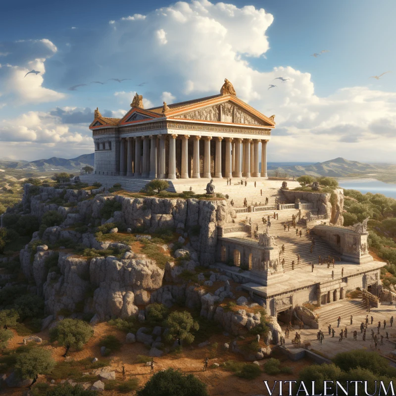 Majestic Ancient Greek Temple on Cliff: A Stunning Visual Feast AI Image