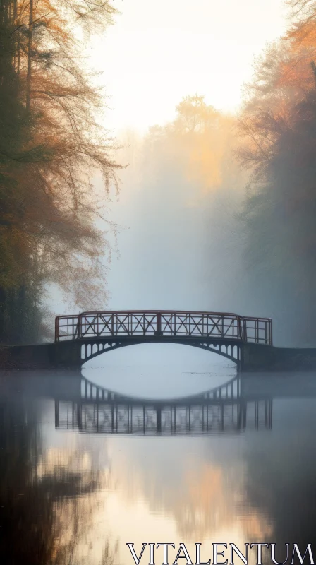 Tranquil Autumn Bridge Over Still Lake AI Image