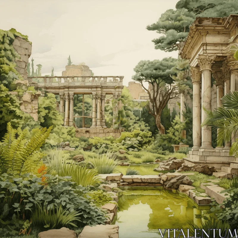 Captivating Roman Garden Painting | Hyper-Realistic Watercolors AI Image