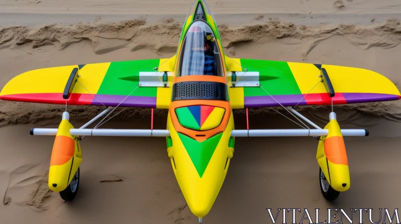 Colorful Airplane on Sandy Beach AI Image