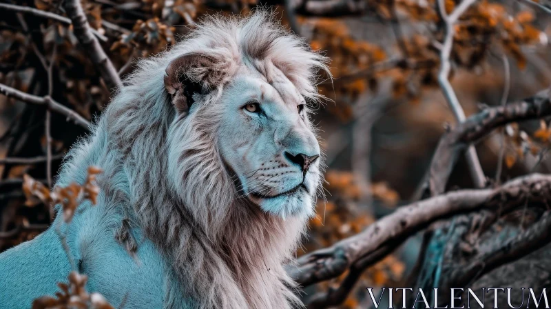 Majestic White Lion Portrait in Natural Habitat AI Image