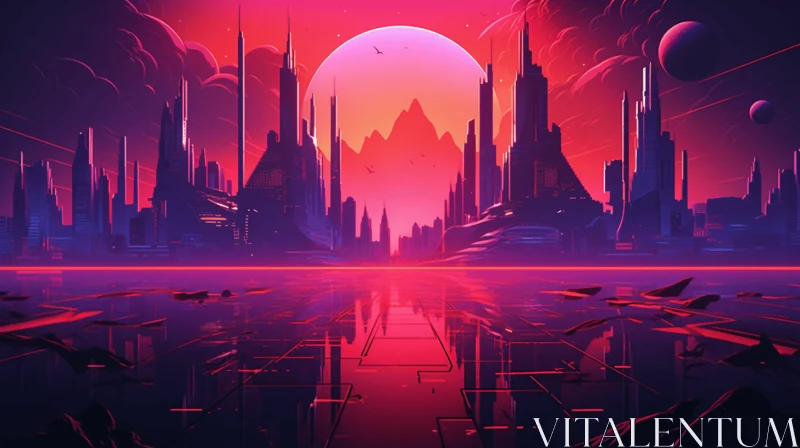 Rise of a Cyberpunk Futuristic City: Captivating Red and Magenta Landscapes AI Image