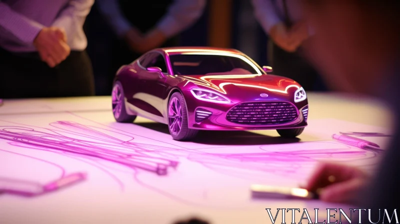 Sleek Purple Clay Car Model on Pink Table AI Image