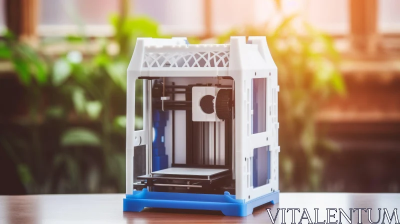 Enchanting 3D Printer on Wooden Table | House-shaped Printer AI Image