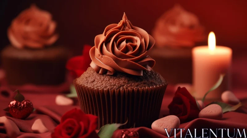 Decadent Chocolate Cupcake with Rose Swirl Frosting AI Image