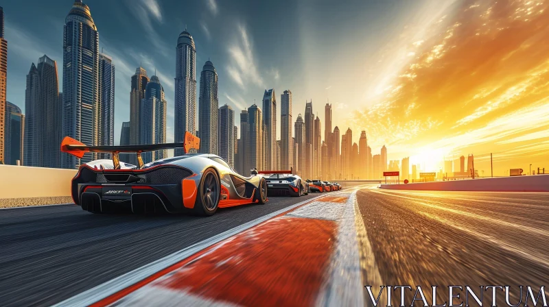 Exciting McLaren Racing Cars at Sunset on Track AI Image