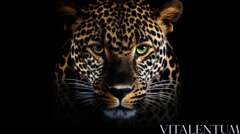 Intense Leopard Close-Up: Piercing Green Eyes and Striking Contrast AI Image