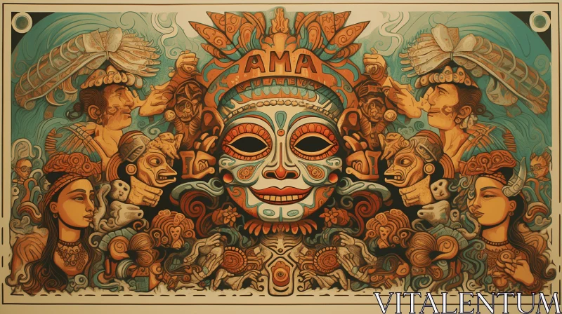 Intricate Maya-inspired Poster with Elaborate Designs and Captivating Mask AI Image