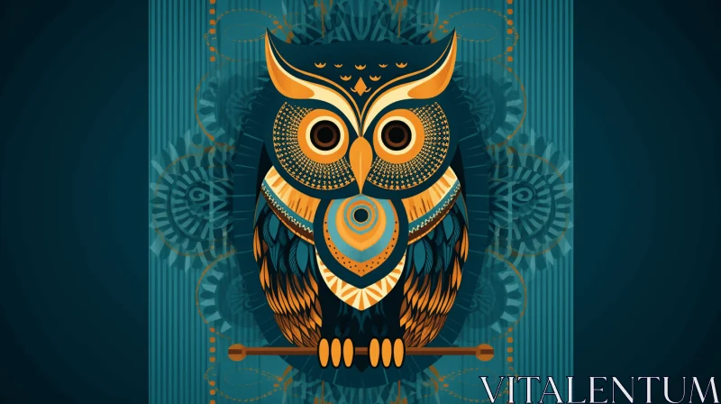Majestic Owl Art on Blue Background: Intricate Mechanical Designs AI Image