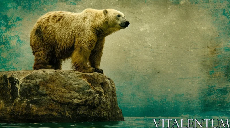 Majestic Polar Bear Standing on Rock in Water AI Image