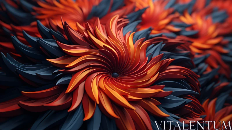 Orange and Blue 3D Flower Spiral on Dark Background AI Image