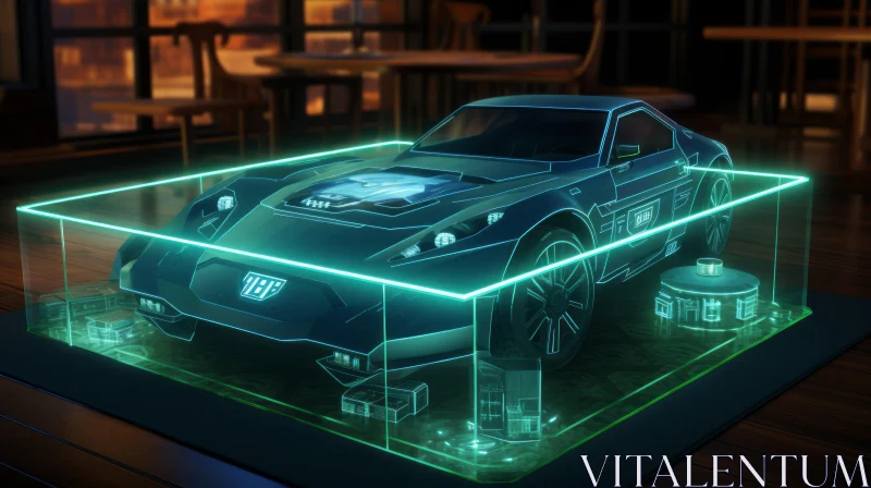 Sleek Futuristic Car: Blue and Black 3D Rendering AI Image