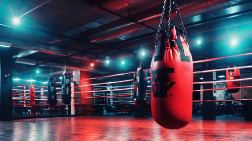 Intense Boxing Gym with Ring and Punching Bags