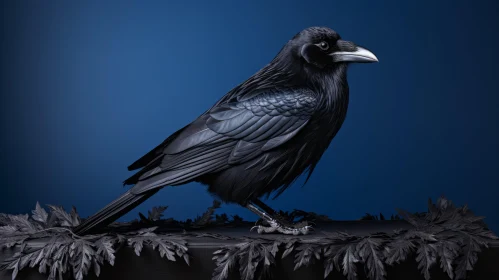 Majestic Raven on Dark Blue Background