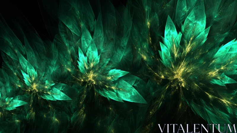 Tranquil Floral Fractal Artwork in Green and Yellow AI Image