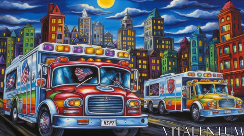 City Night Ambulance Painting AI Image
