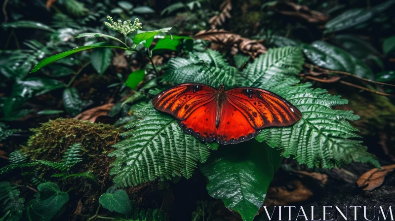 Red Butterfly Closeup in Tropical Rainforest AI Image