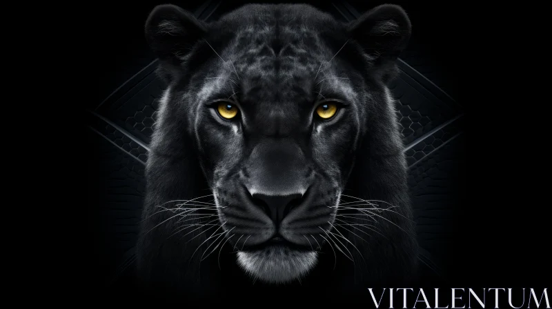 Intense Black Panther Digital Painting | Yellow Eyes Geometric Background AI Image