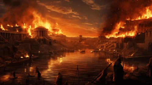 Ancient City Engulfed in Flames | Captivating Roman Empire Art