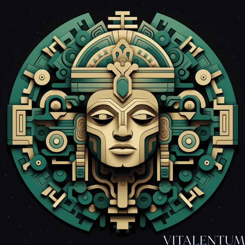 AI ART Intriguing 3D Aztec Head Illustration with Puzzling Compositions
