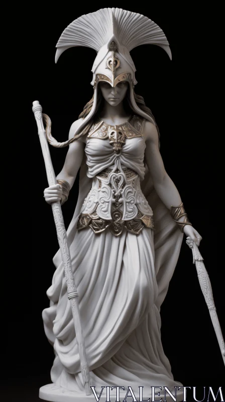 Realistic Statue of a Woman with Shield and Sceptre | Phoenician Art AI Image