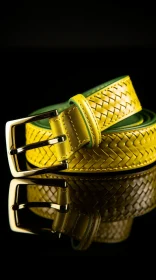 Yellow Leather Belt with Gold Buckle - Close-Up Fashion Shot