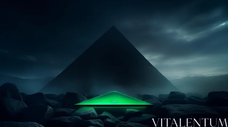 Enigmatic Green Pyramid Landscape AI Image