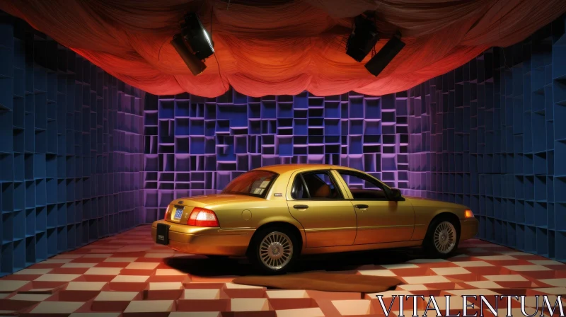 Gold Mercury Grand Marquis Car Interior with Checkered Floor AI Image