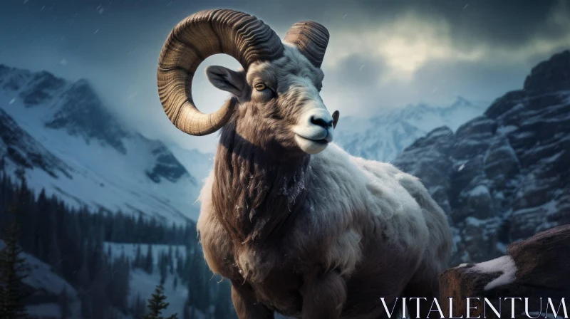 Majestic Bighorn Sheep in Mountain Landscape AI Image