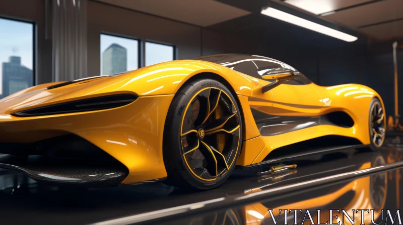 Yellow Sports Car in Showroom - Sleek Design, Carbon Fiber AI Image