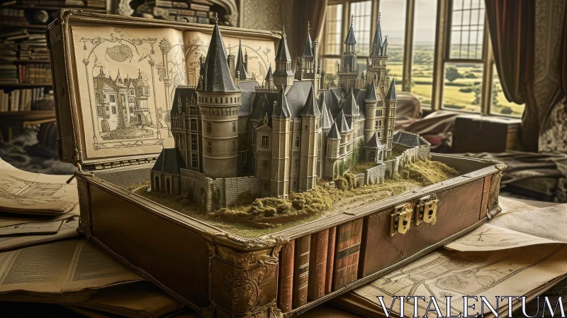 Enchanting 3D Castle in Library Setting AI Image